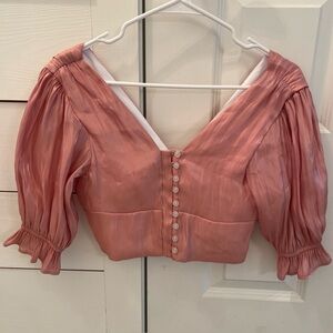 KOCH Piper Top Rose Gloss Size XSmall Puff Sleeve Metallic Pink USA